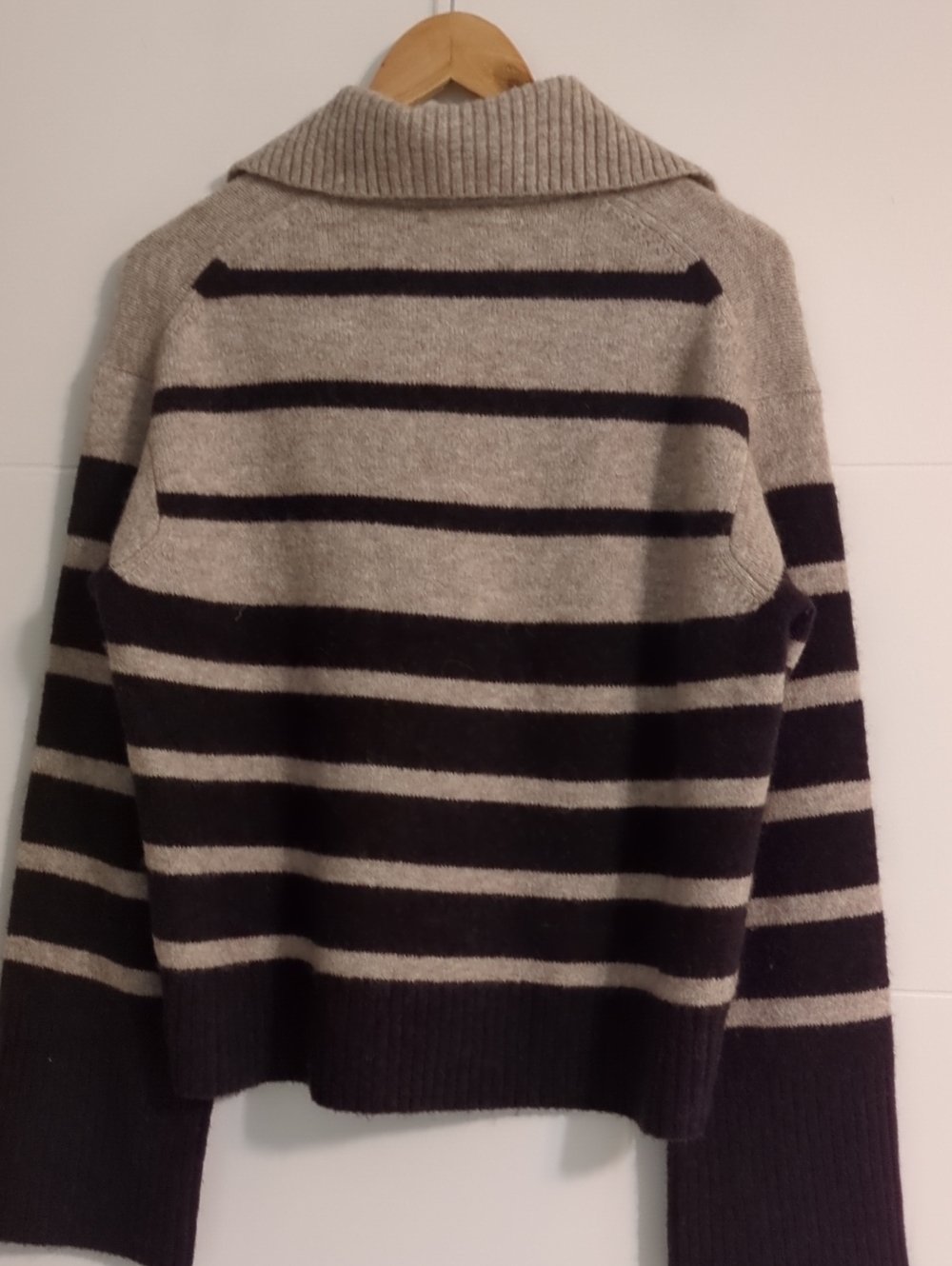 Madewell Cloudsoft Striped Knit Pullover Sweater Wool Mix Beige Dark Brown Sz S - Picture 8 of 8